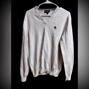 Express Men’s White Cotton V-Neck Sweater Medium Pullover Classic Casual